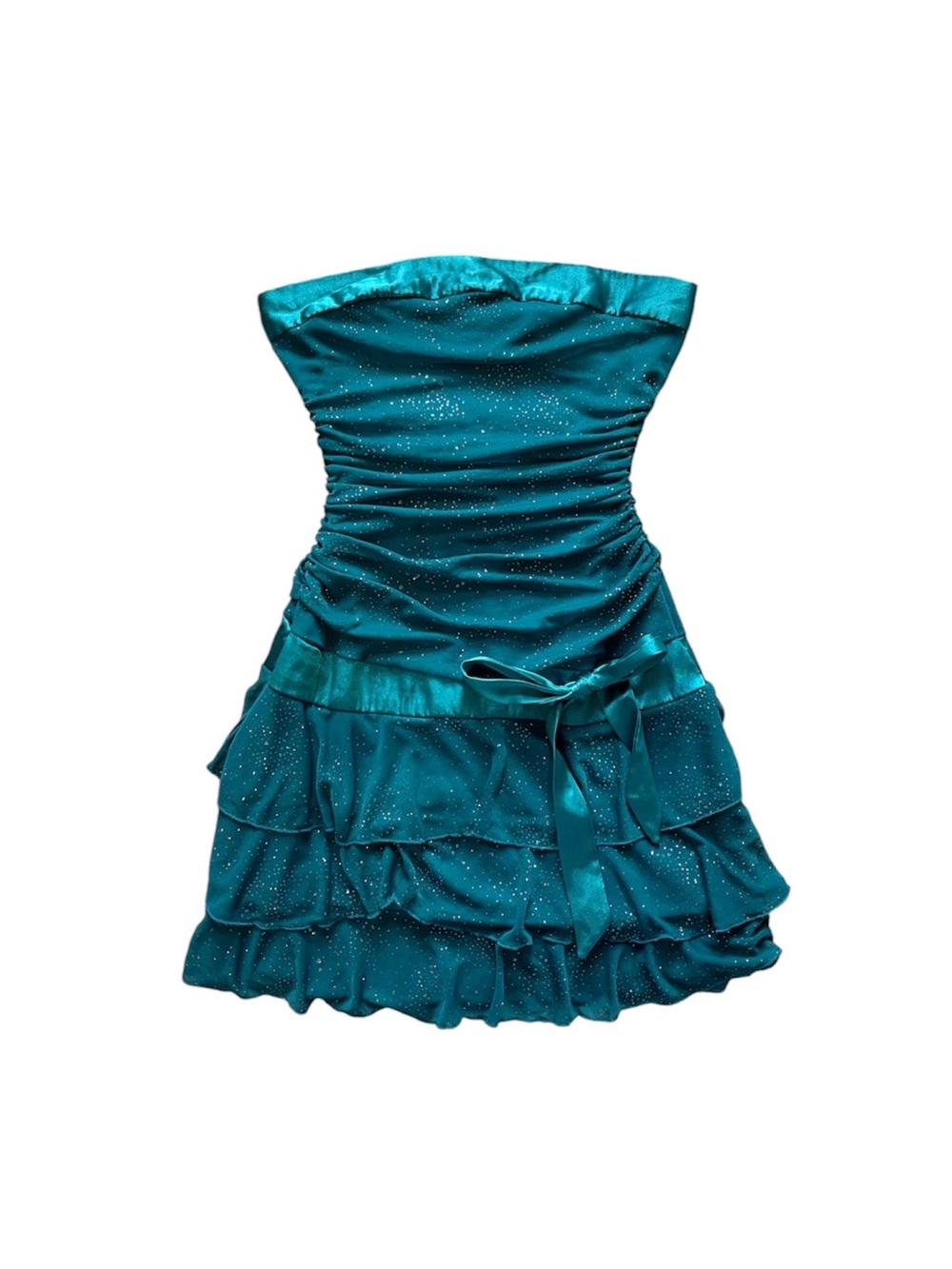 Vintage Y2K Sparkly Tiered Strapless Mini Dress Fairy Mermaid Hoco XS
